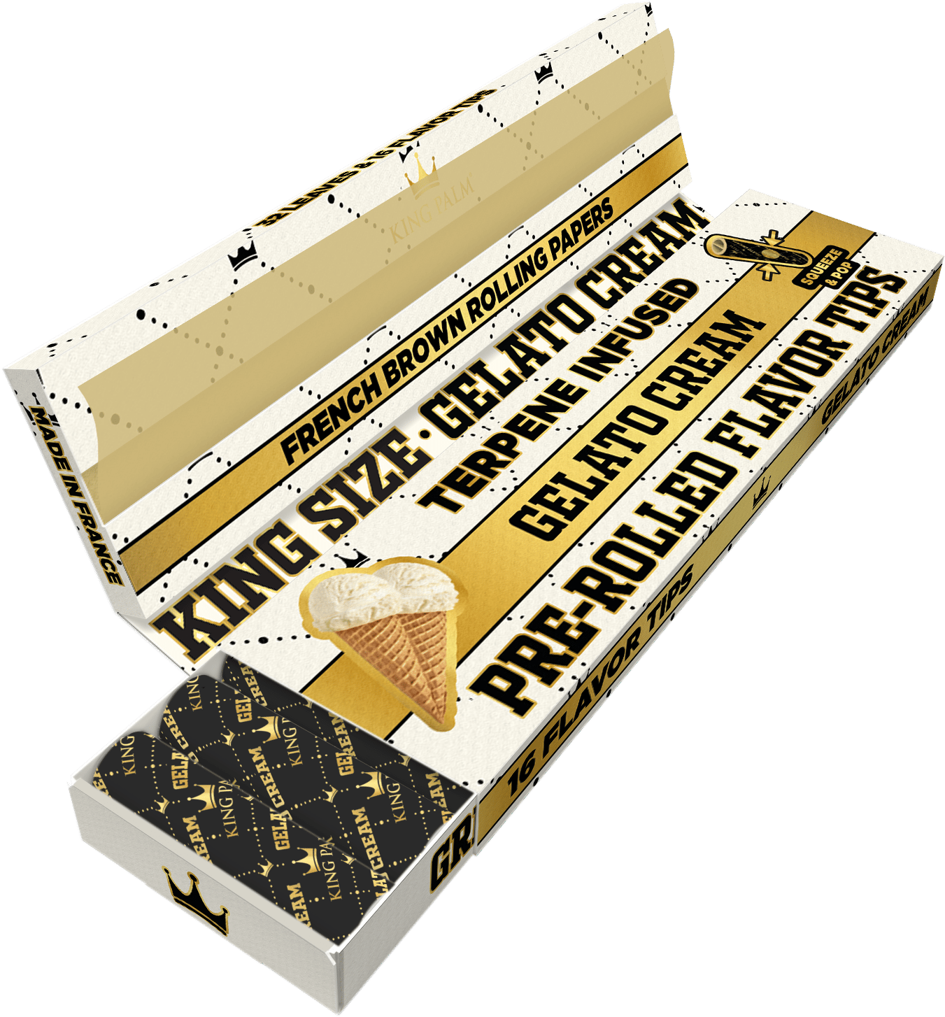 King Palm KING SIZE French Rolling Papers w/ Flavoured Tips - Gelato Cream King Palm