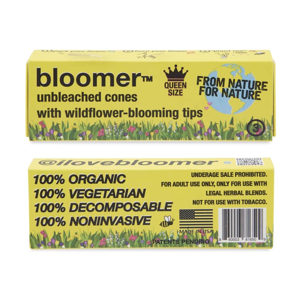 Bloomer Unbleached 3pk Queen Size Cones with Wildflower Filter Tip – 20ct Display - Cali Distributions - Pre-Rolled Papers bloomer -