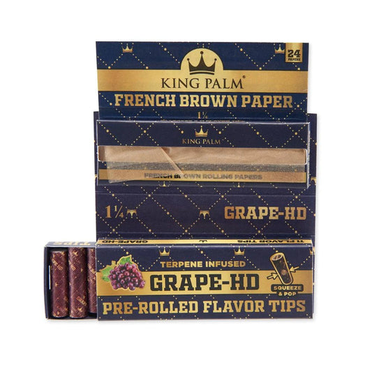King Palm 1 ¼ Size French Brown Papers w/ Flavoured Tips – Grape HD - Cali Distributions - Rolling Papers King Palm -