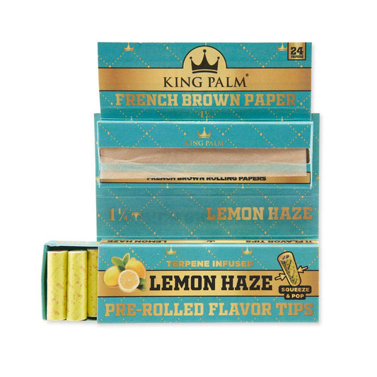 King Palm 1 ¼ Size French Brown Papers w/ Flavoured Tips – Lemon Haze - Cali Distributions - Rolling Papers King Palm -