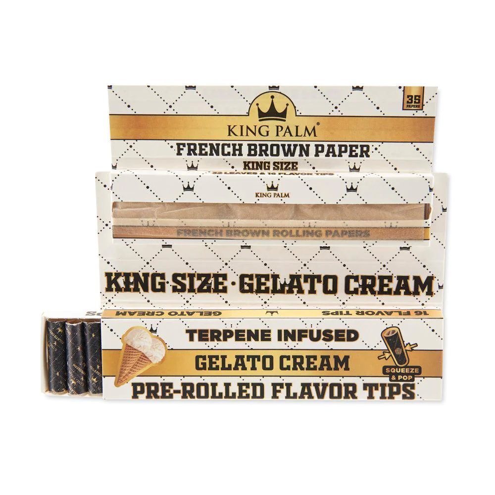 King Palm KING SIZE French Rolling Papers w/ Flavoured Tips (24 Pack) - Gelato Cream - Cali Distributions - Rolling Papers King Palm -