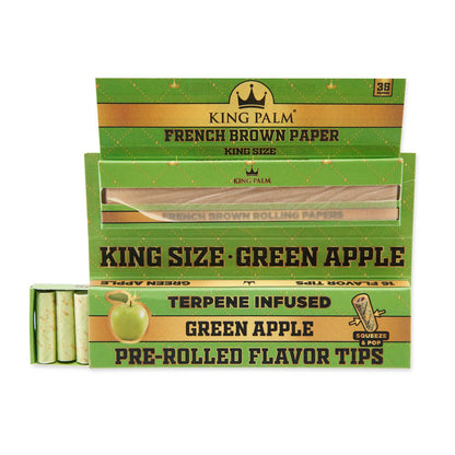 King Palm KING SIZE French Rolling Papers w/ Flavoured Tips (24 Pack) - Green Apple - Cali Distributions - Rolling Papers King Palm -