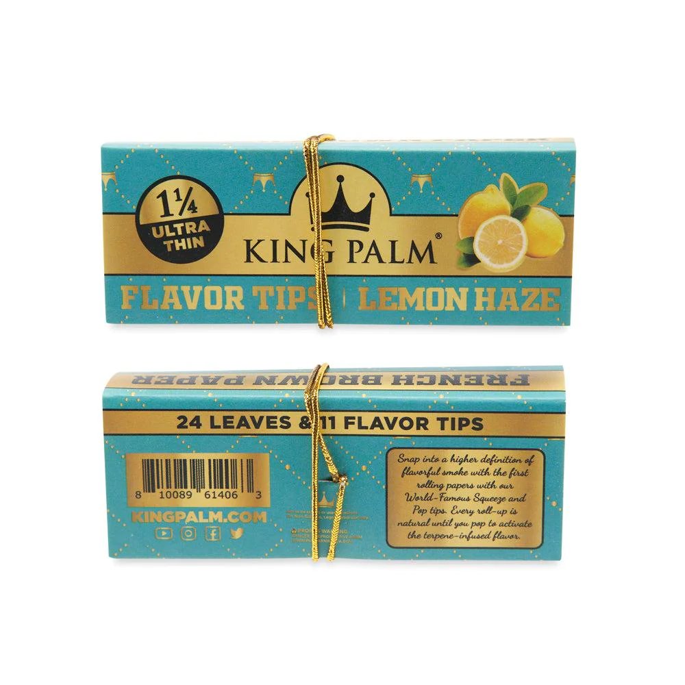 King Palm 1 ¼ Size French Brown Papers w/ Flavoured Tips – Lemon Haze - Cali Distributions - Rolling Papers King Palm -