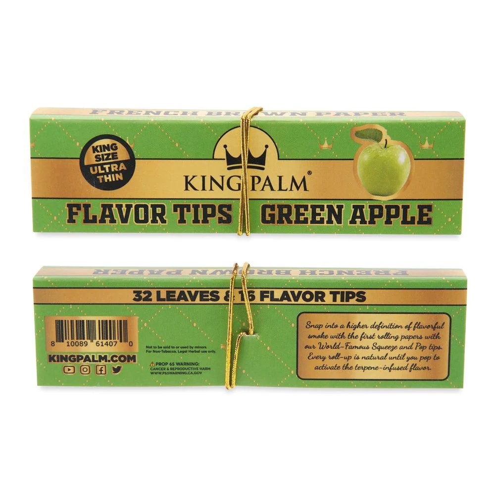 King Palm KING SIZE French Rolling Papers w/ Flavoured Tips (24 Pack) - Green Apple - Cali Distributions - Rolling Papers King Palm -