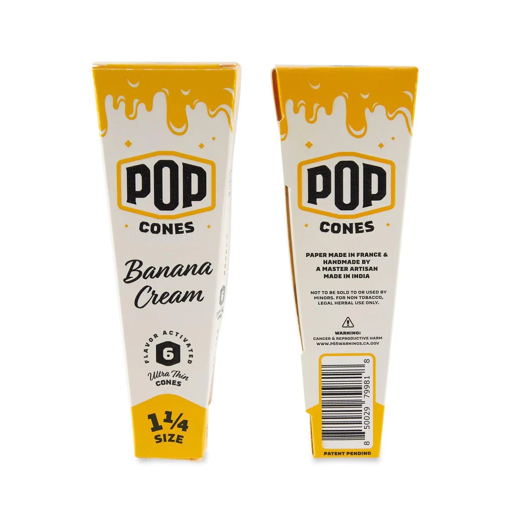 Ultra Thin Pop Cones 1 ¼ Size 6pk with Flavour Tips (24 Pack) - Banana Cream - Cali Distributions - Pre-Rolled Papers POP -